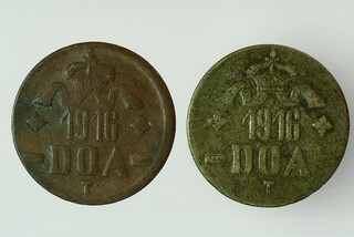 DOA Deutsch Ostafrika: 2x 20 Heller 1916 T (Me Cu) J.727a b