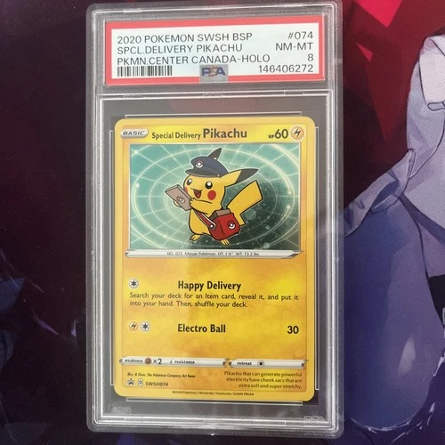 2020 POKEMON SWSH BLACK STAR PROMO #074 SPECIAL DELIVERY PIKACHU-HOLO PSA 8