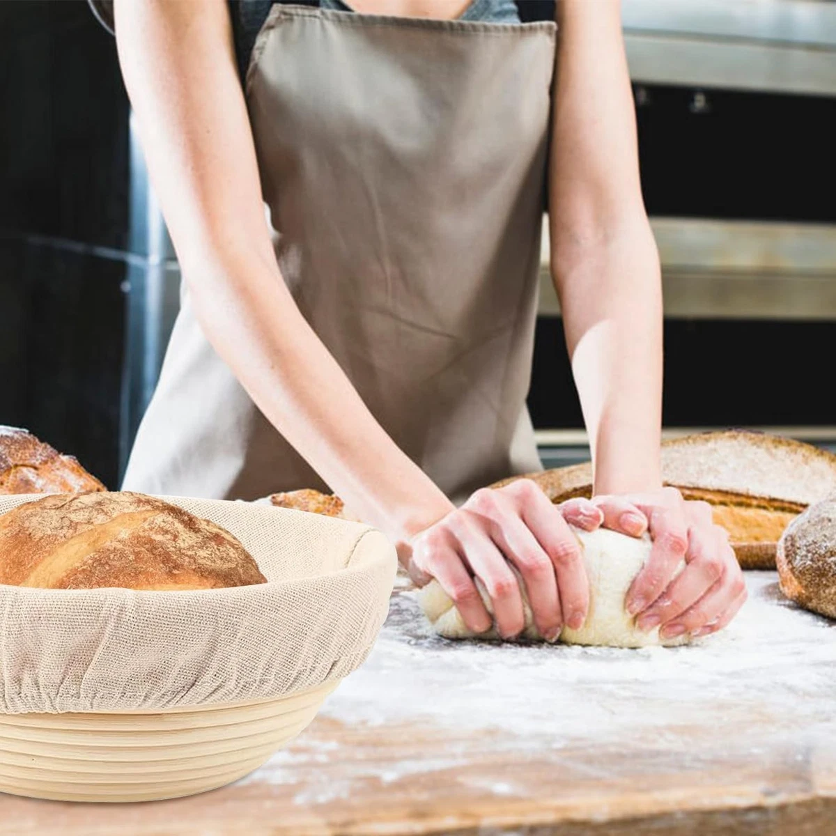 Homiely Brot Gärkörbe Set 20,5/24,5 cm Banneton Sauerteig Probierkorb