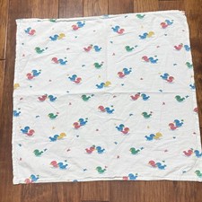 VTG Rubber Duck Baby Receiving Blanket White Multi Color Cotton flannel 31x34