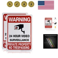 2-Pack Private Property No Trespassing Sign, video surveillance signs outdoor...