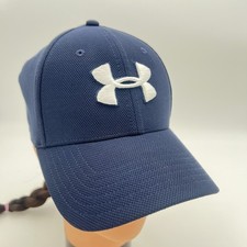 Under Armour Blitzing Navy Blue Stretch Fit Hat S M UA Classic Fit Cap Logo