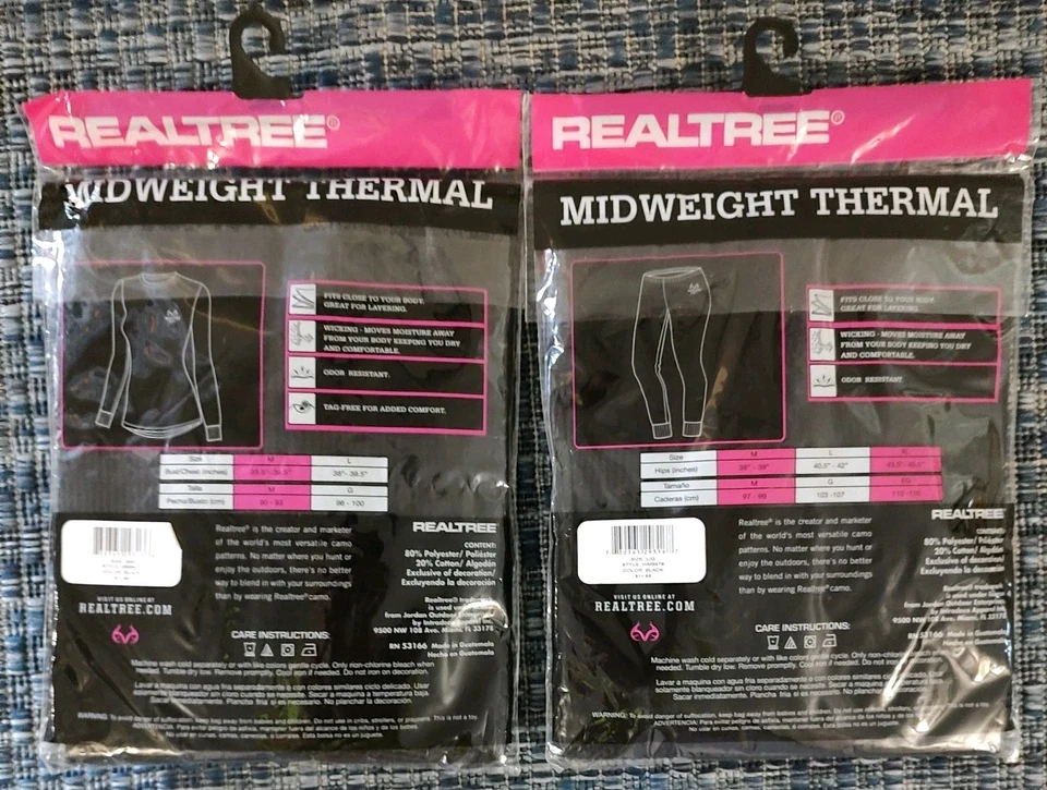 Realtree Ladies Midweight Thermal Set Top (Medium) And Bottom (Large) Black NIP - Image 2 of 4