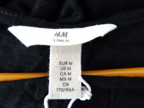 medium black midi v-neck linen H&M beach dress side vents new - Picture 9 of 11