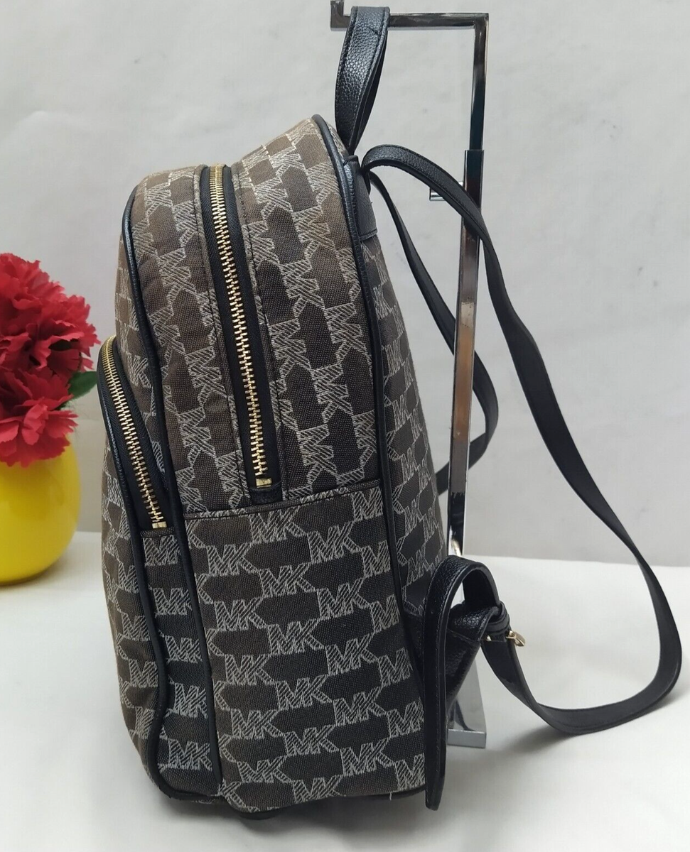 Michael Kors Brown Canvas Leather Trim MK Printed Top Zipper Closure Backpack Michael Kors Brown Canvas Leather Trim MK Printed Top Zipper  main image 4