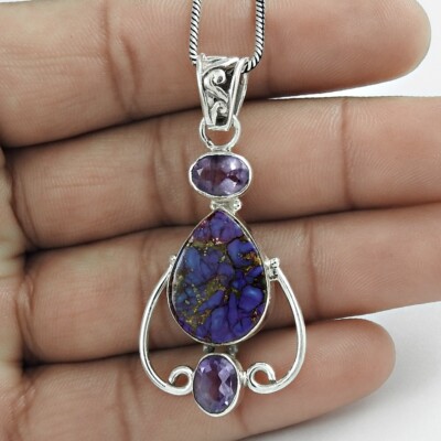 Purple Copper Turquoise Amethyst Solid 925 Sterling Silver Elegant