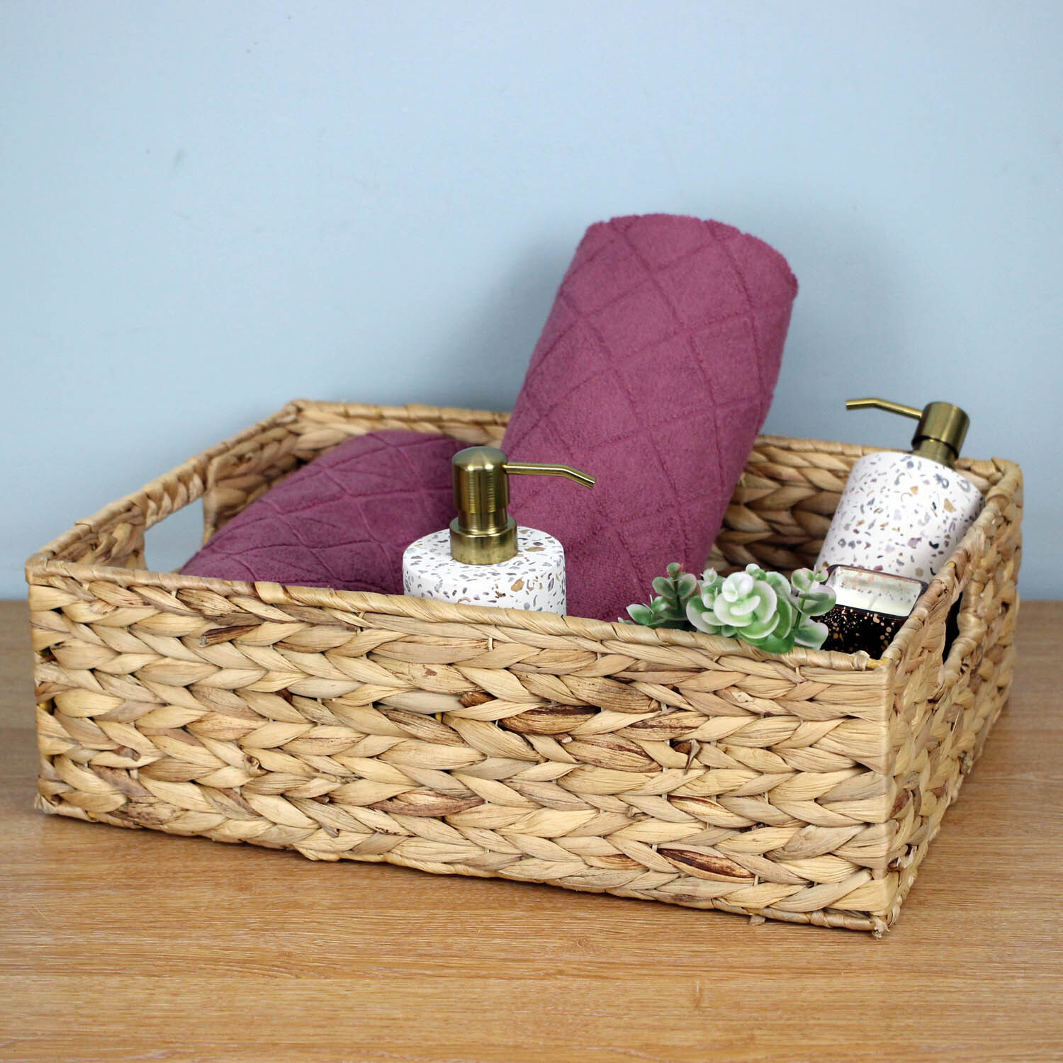 Storage Basket Hand Woven Natural Water Hyacinth Rectangle Storage Tabletop Home