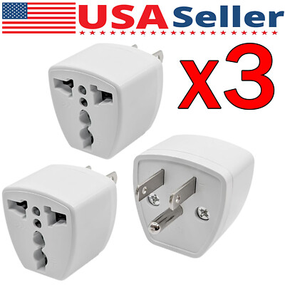 3Pcs European EU To US American Adapter Plug Converter Euro Asia to USA