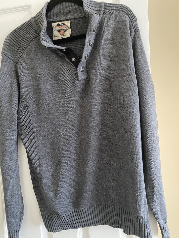 100 Cotton Grey Men's Premium Next Zip Neck Jumper UK Size M eBay