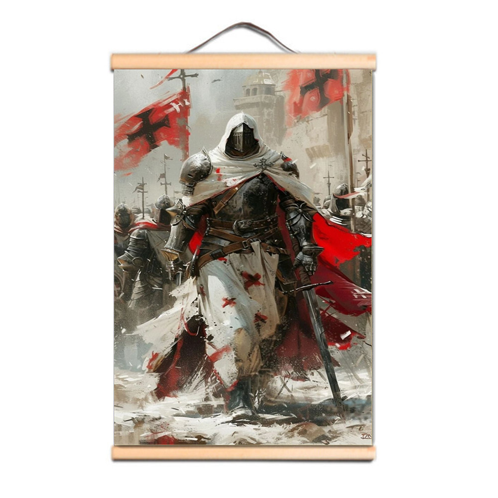 Masonic Knights Templar Flag Wall Hanging Scroll Painting Armor Warrior Poster 5