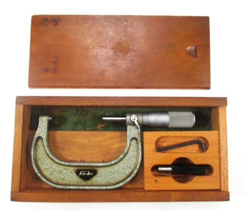 Vintage Fowler 2"-3" by .0001" Outside Diameter Micrometer w/Original Wood Case