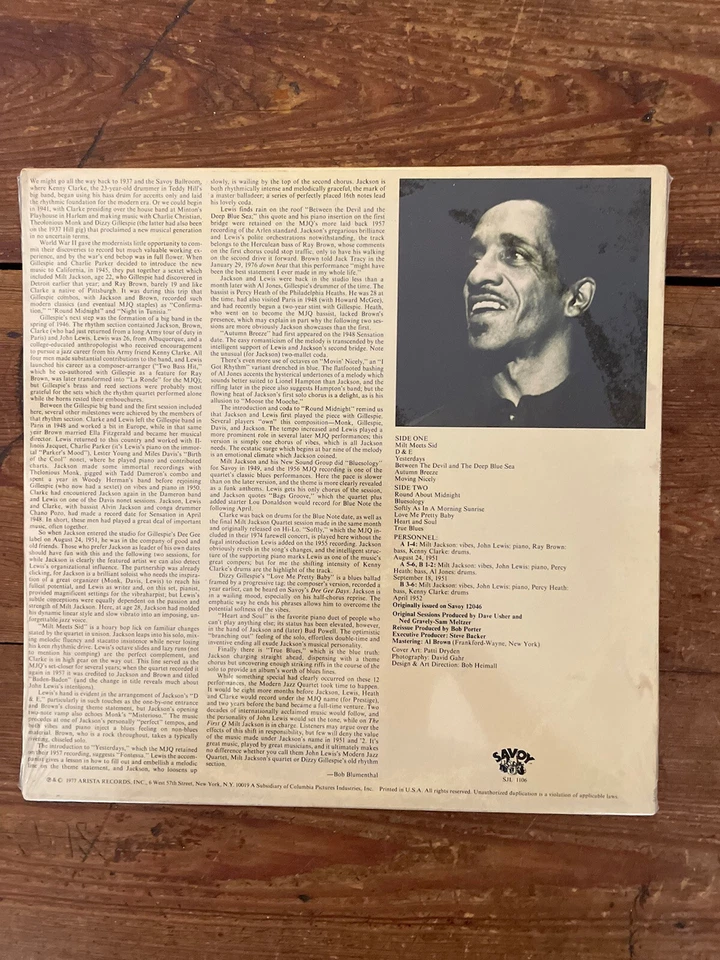 Milt Jackson - The First Q - The Savoy Sessions -1977 Double LP Vinyl - SJL 1106 - Image 3 of 3