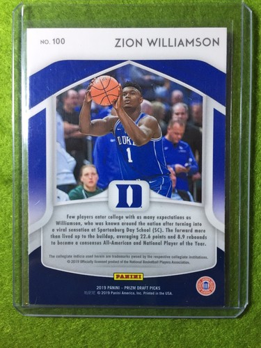 PANINI PRIZM ZION WILLIAMSON ROOKIE CARD DUKE RC PELICANS 2019 PrizmDP - Picture 2 of 12