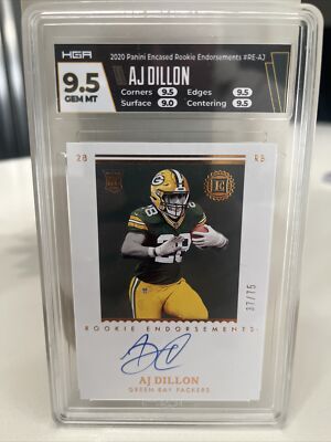 2020 Panini Encased Aj Dillion Rookie Endorsements Auto /75 HGA 9.5