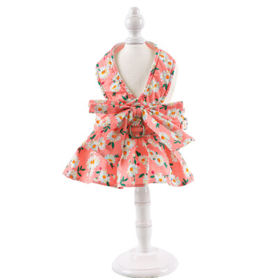 NEW Pet Cat Bow Princess Dog Dress No Leash Girl Dog Dress Harness Summer Puppy