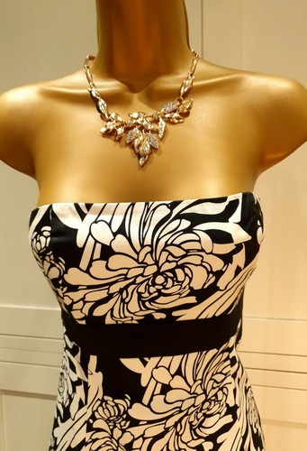 Coast Special Occasion Black And White Cotton Floral Print Strapless Dress UK 8 - Picture 4 of 15
