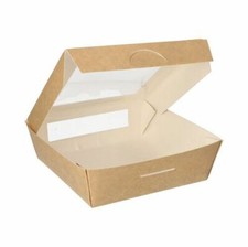 Papstar Feinkostboxen Pappe mit Sichtfenster aus PLA eckig 1000 ml braun