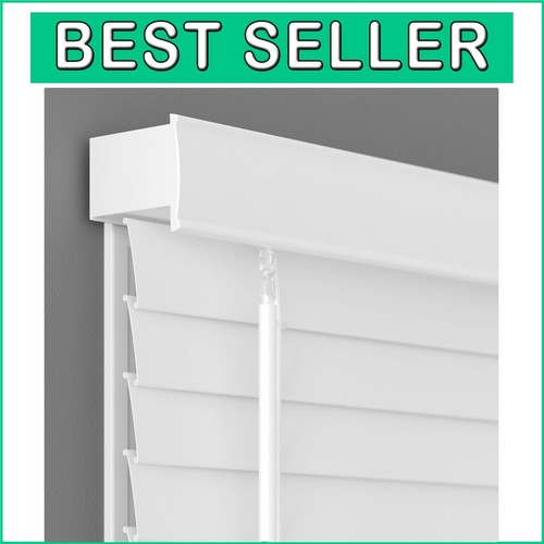Cordless White Faux Wood Blinds - Room Darkening, 34" W x 64" L for Any Room