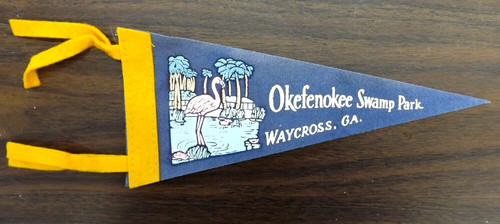VINTAGE 1960s OKEFENOKEE SWAMP PARK PENNANT BANNER 8" WAYCROSS GEORGIA