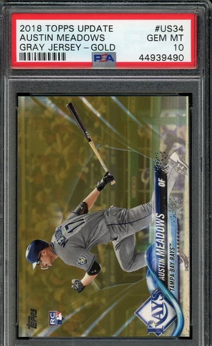 2018 TOPPS UPDATE AUSTIN MEADOWS GRAY JERSEY GOLD ROOKIE RC #US34 /2018 PSA 10