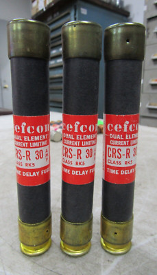  3)CEFCO DUAL ELEMENT CURRENT LIMITING TIME DELAY FUSE 600VAC CRS-R 30 LOT OF 3