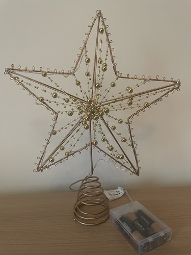 30cm Tall Gold Beaded Battery Operated Christmas Tree Topper - Picture 8 of 16