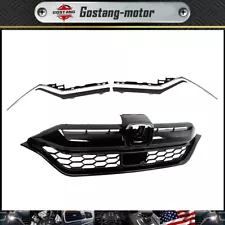 Front Bumper Honeycomb Grille+Chrome Trim Decor Strip For 2020-2022 Honda CR-V