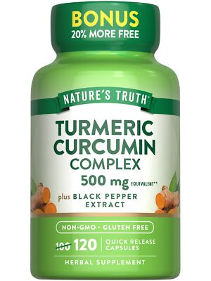 Turmeric Curcumin Complex Herbal Supplement 120 Capsules Bonus Size Non GMO