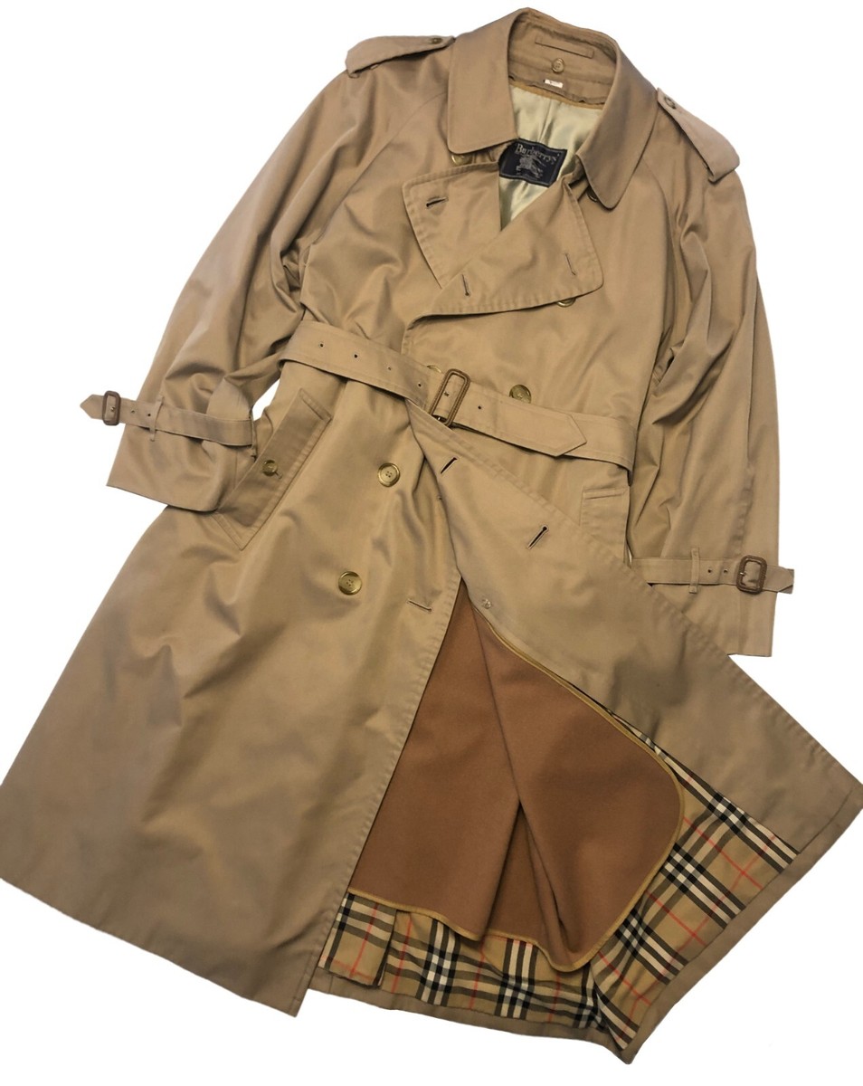 vtg BURBERRY mens Trench Coat 42 Reg Tan WOOL CAMEL HAIR Zip Out