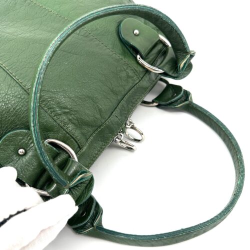 Fendi Hand Bag Shoulder Bag Purse Green Leather Auth Silver Zip Ring From Japan - Picture 15 of 24