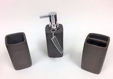 NEW BEEKMAN HOME 3 PC RESIN DARK CHOCOLATE BROWN SOAP DISPENSER+TUMBLER+TOOTH