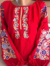Vyshyvanka Embroidered Ukrainian Blouse red Sorochka Tradition shirt Any size
