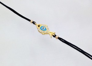 Authentic Red String Evil Eye Fish Bracelet 925 Sterling Silver Gold Plated Double Side