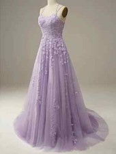 Elegant Purple Evening Dresses Spaghtti Straps Lace Appliques Prom Party Gowns