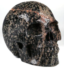 Huge 5.0" Snowflake Obsidian Carved Crystal Skull, Realistic, Crystal Healing