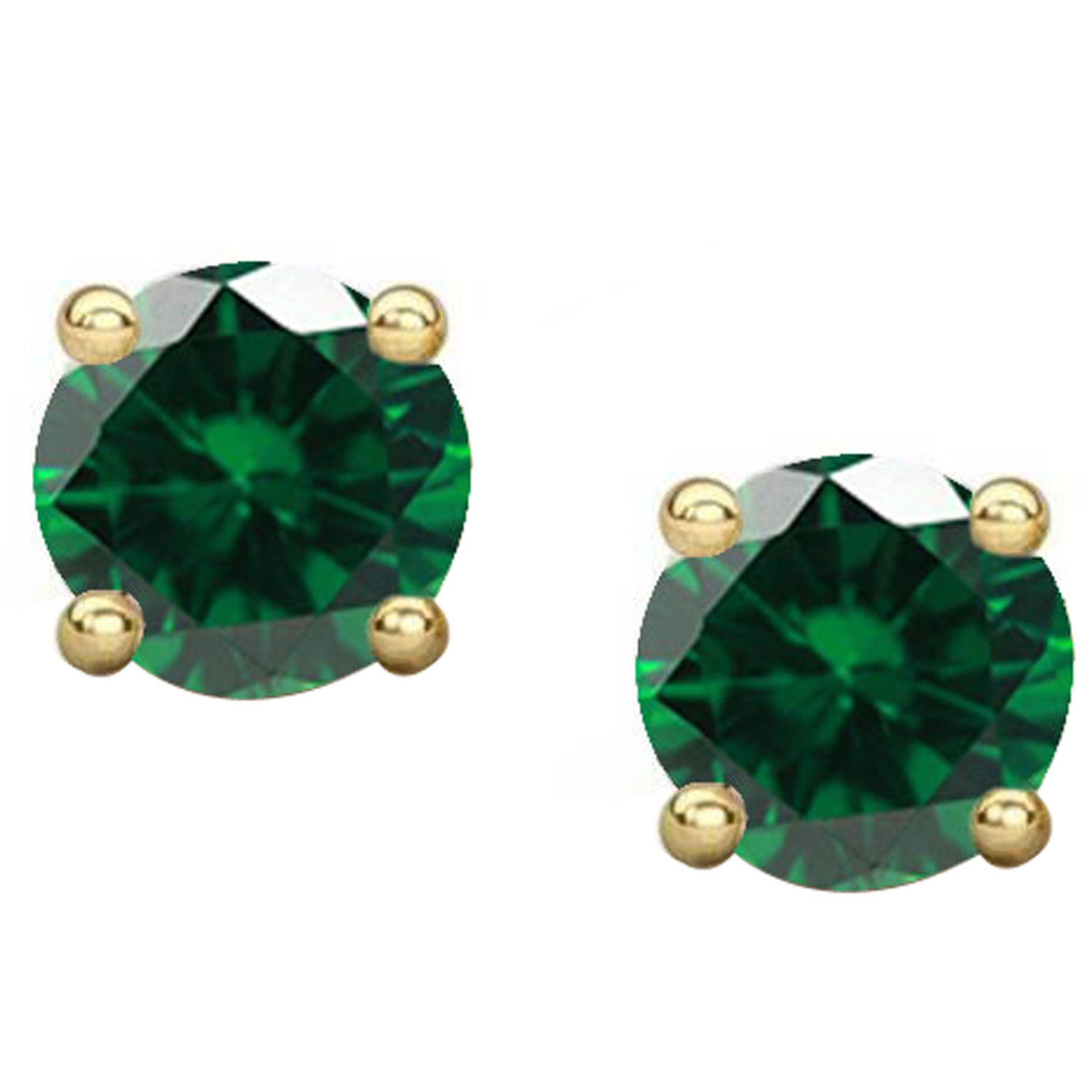 3 Ct Round Simulated Emerald Solitaire Stud Earrings in 14K Gold & Silver