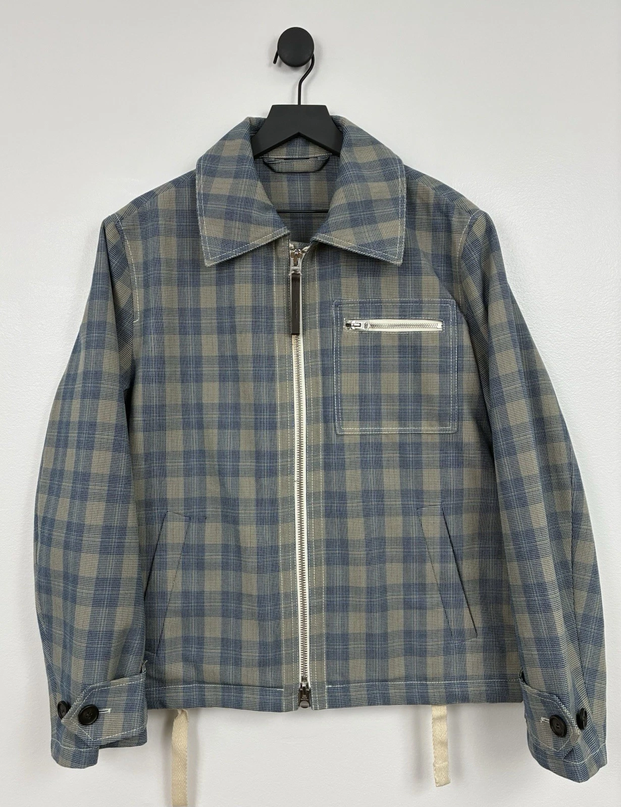 Acne Studios Plaid Jacket Blue & Taupe Two-Way Zipper Size 48 - product detail image 1