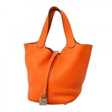 Auth [5pb1487-h] HERMES Handbag Picotan Lock PM Taurillon Clemence Orange Si...