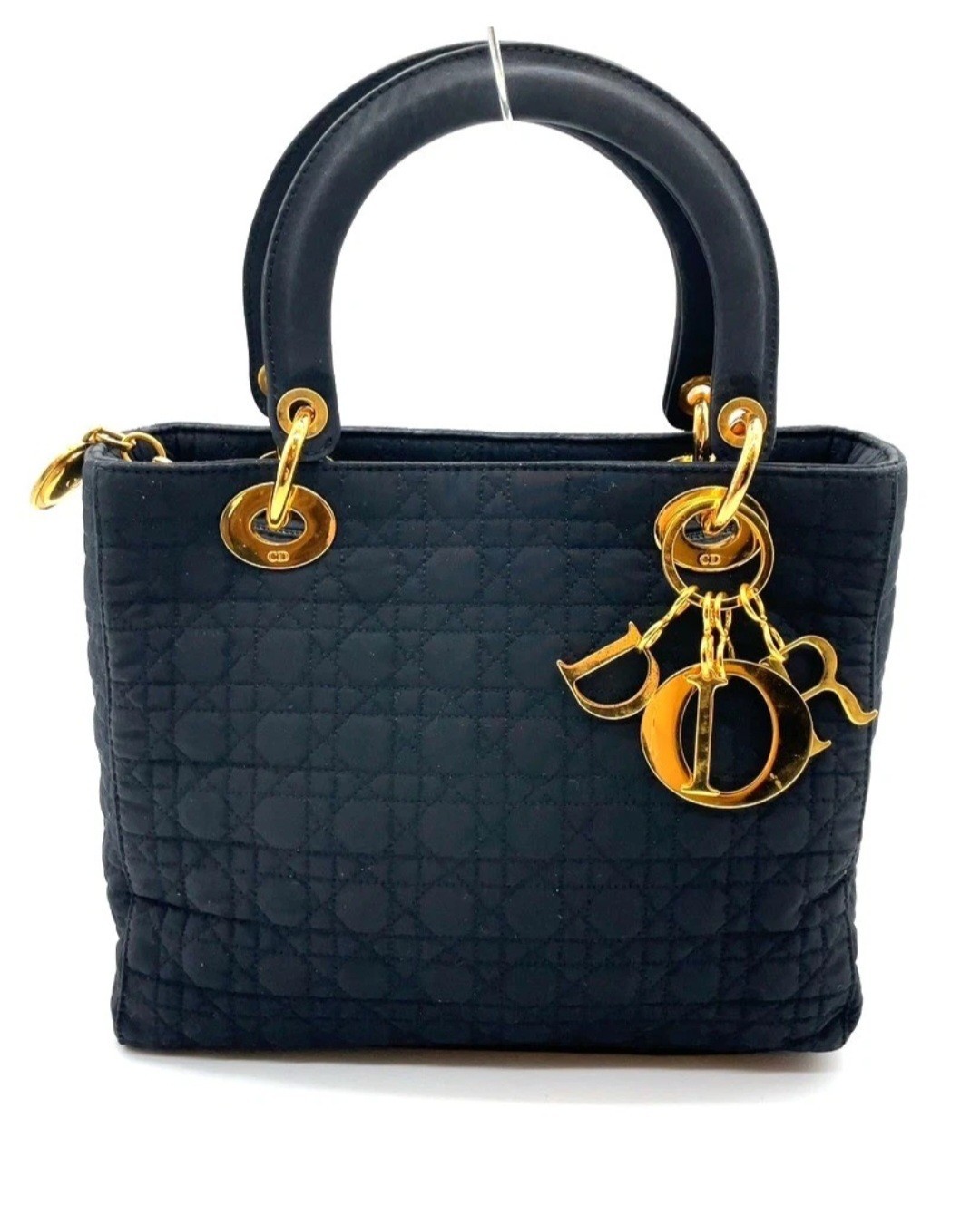 Borsa Christian Dior Lady Dior Medium Nylon Cannage Nera Charm Oro Vintage 100%