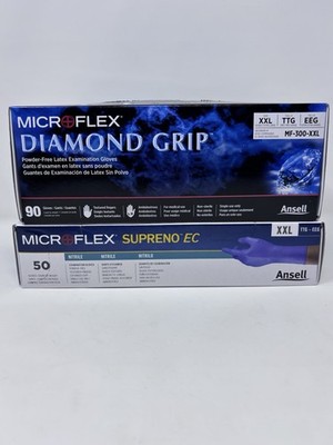2 Boxes - Ansell Microflex Diamond Grip & Supreno Examination Gloves XXL
