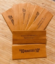 Original 1960s San Francisco Bank Of America Quarter Roll Sleeve Lot Of 8 Nos