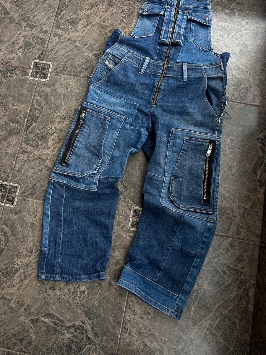 Diesel Denim Overalls Womens XS Cargo Jumpsuit Bib Jeans Zip Front