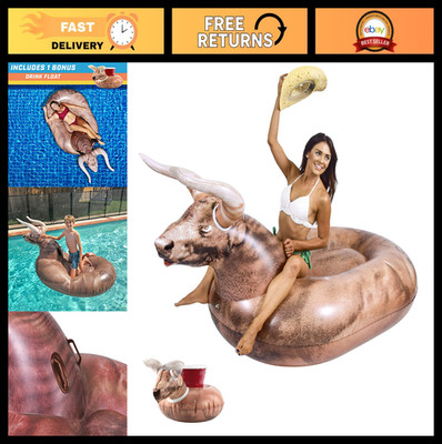 Giant Inflatable Bucking Bull Float - Summer Pool Party Ride with Drink Holder