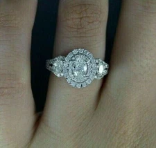 3.10 Ct Oval Cut Moissanite Engagement Ring 14k White Gold Finish