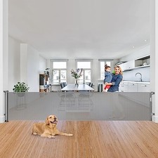 KISKIZ 130 INCH BABY GATES RETRACTABLE BABY GATE FOR EXTRA WIDE OPENINGS GRAY