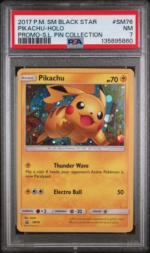 2017 POKEMON SM PROMO SHINING LEGENDS PIN COLLECTION PIKACHU-HOLO PSA 7