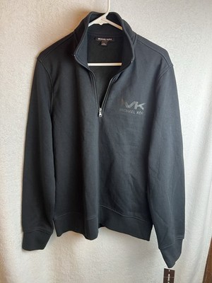 New Michael Kors Pullover Mens  L Quarter Zip  Cotton Blend Black NWT $89 MSRP