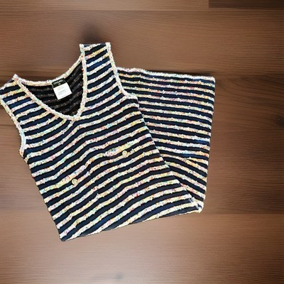 CHANEL Navy Multicolor Striped Viscose Knit Sleeveless Dress   Size 36