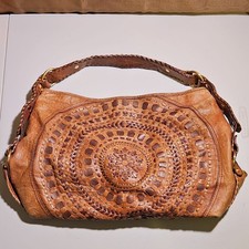 Vintage Isabella Fiore Brown Distressed Shoulder Bag with Tassel,Studded Accents