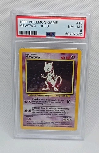 PSA 8 Pokemon Base Set Unlimited Holo Rare Mewtwo 10/102 NM/MINT Condition!